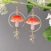 Magical mushroom earrings - Red mushroom dangle earring - unique dangle